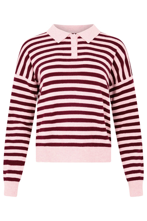 Berry Stripe Wool Polo Knit