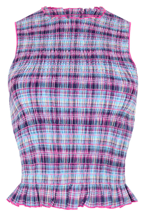 Grape Plaid Ruched Tank