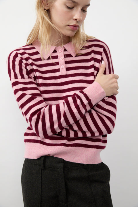 Berry Stripe Wool Polo Knit