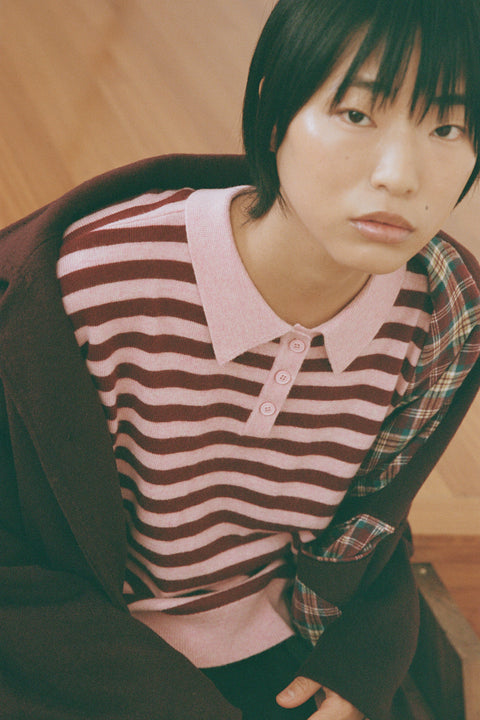 Berry Stripe Wool Polo Knit