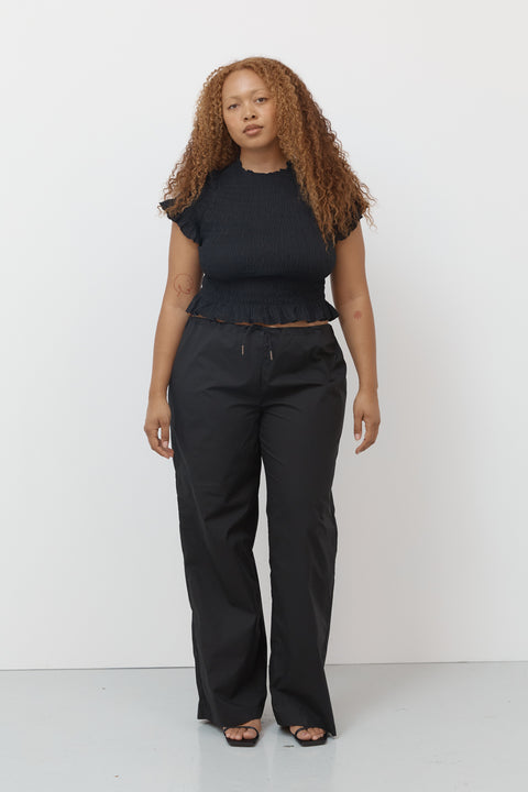 Black Ruched Cotton Tee