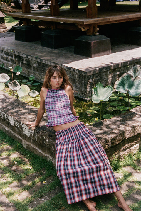 Grape Plaid Ruched Tank