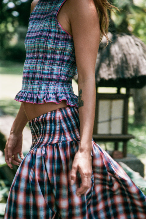 Grape Plaid Ruched Tank