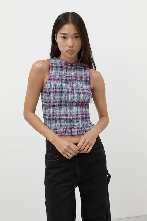 Grape Plaid Ruched Tank