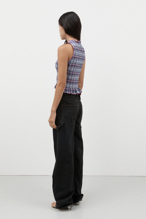 Grape Plaid Ruched Tank