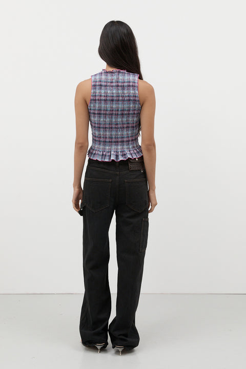 Grape Plaid Ruched Tank