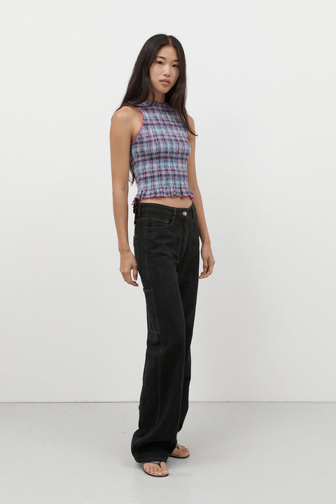Grape Plaid Ruched Tank