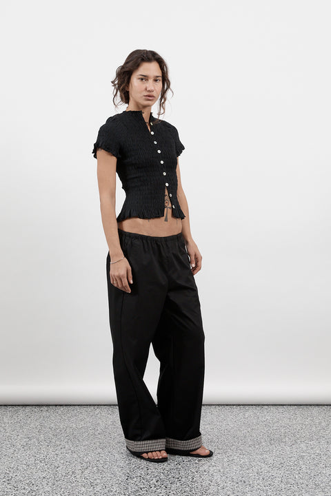 Black Ruched Button Tee