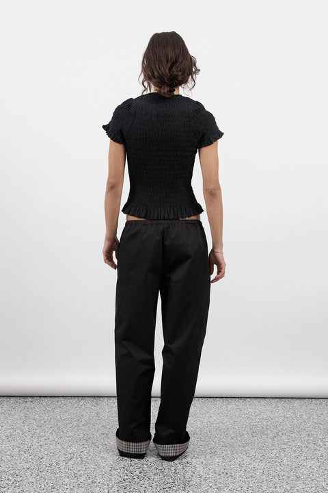 Black Ruched Button Tee