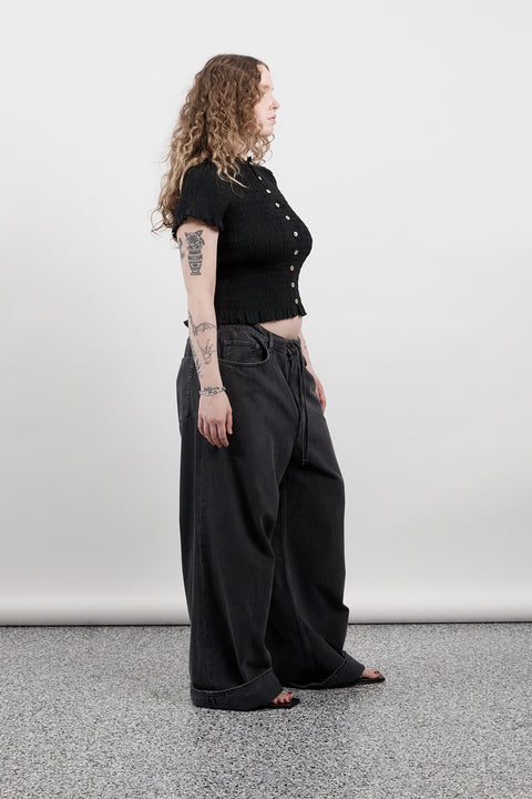 Black Ruched Button Tee