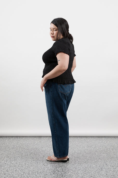 Black Ruched Button Tee