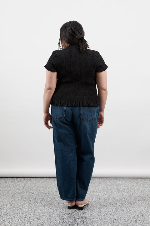 Black Ruched Button Tee