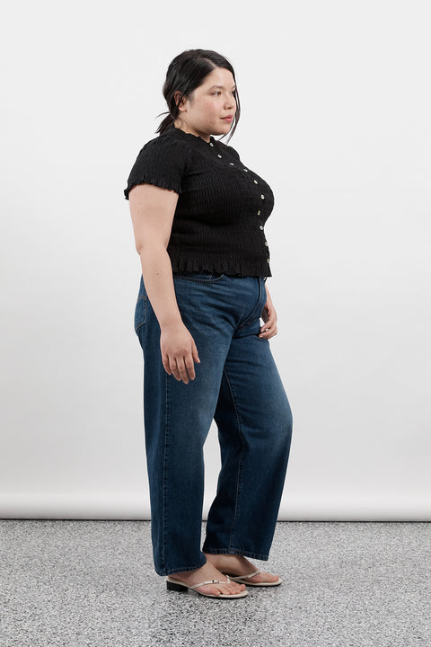 Black Ruched Button Tee