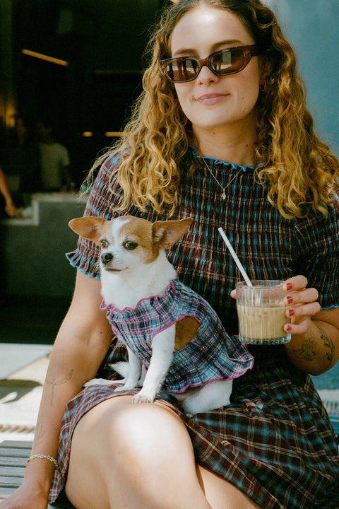Grape Plaid Ruched Dog Vest