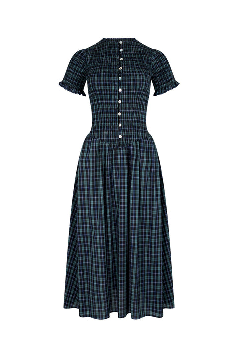 Navy Plaid Button Marta Dress