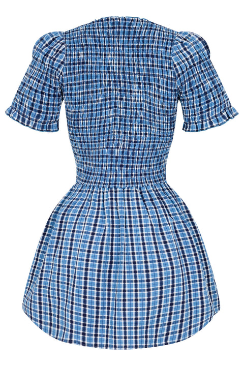 Blue Plaid Button Picnic Dress