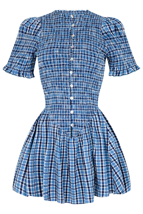 Blue Plaid Button Picnic Dress