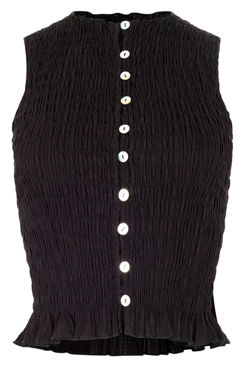 Black Ruched Button Tank