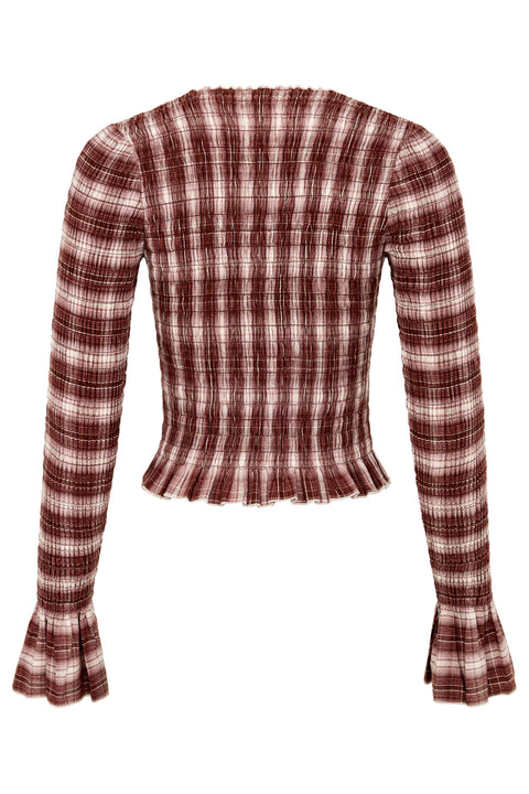 Cacao Plaid Ruched Longsleeve