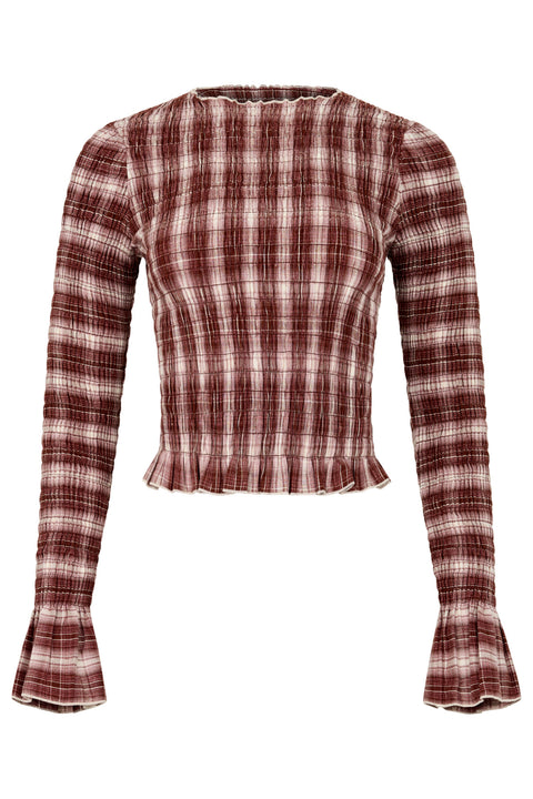 Cacao Plaid Ruched Longsleeve