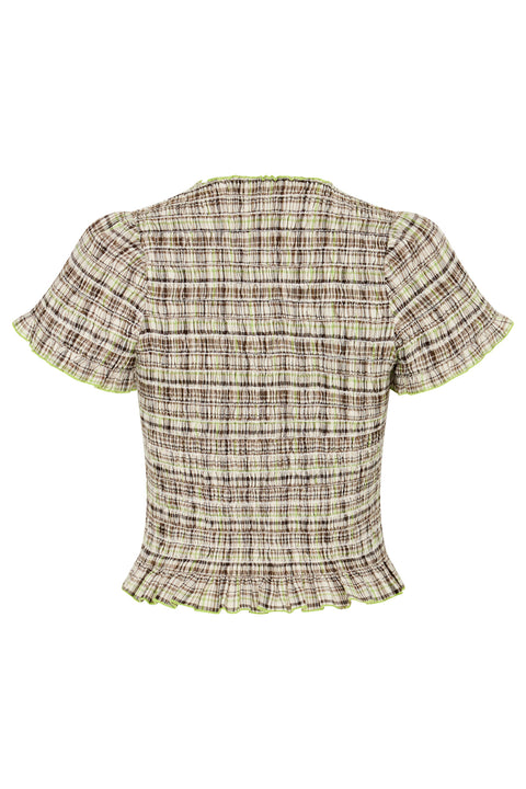 Honeydew Plaid Ruched Tee