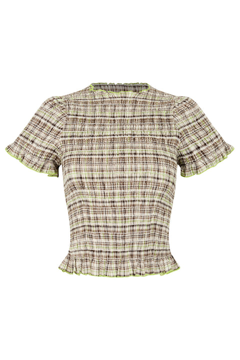 Honeydew Plaid Ruched Tee