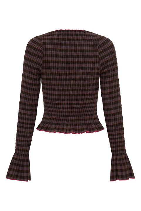 Fig Plaid Ruched Longsleeve