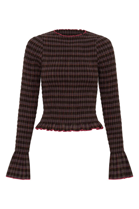 Fig Plaid Ruched Longsleeve