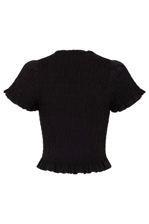 Black Ruched Button Tee