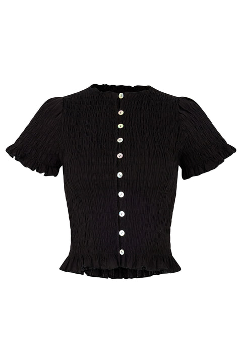 Black Ruched Button Tee