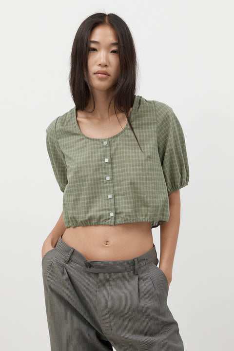 Sage Gingham Babydoll Top