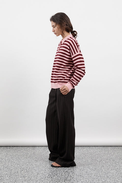 Berry Stripe Wool Polo Knit