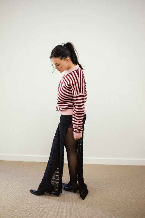 Berry Stripe Wool Polo Knit