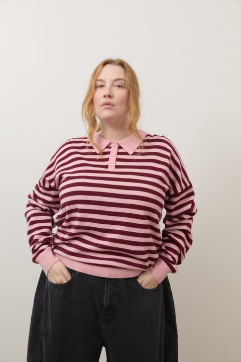 Berry Stripe Wool Polo Knit