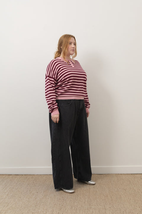 Berry Stripe Wool Polo Knit