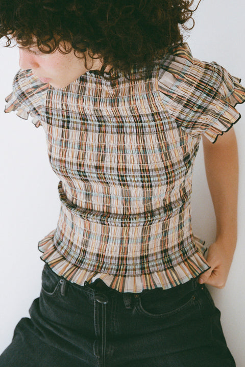 Bertie Plaid Ruched Tee