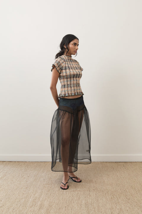 Bertie Plaid Ruched Tee