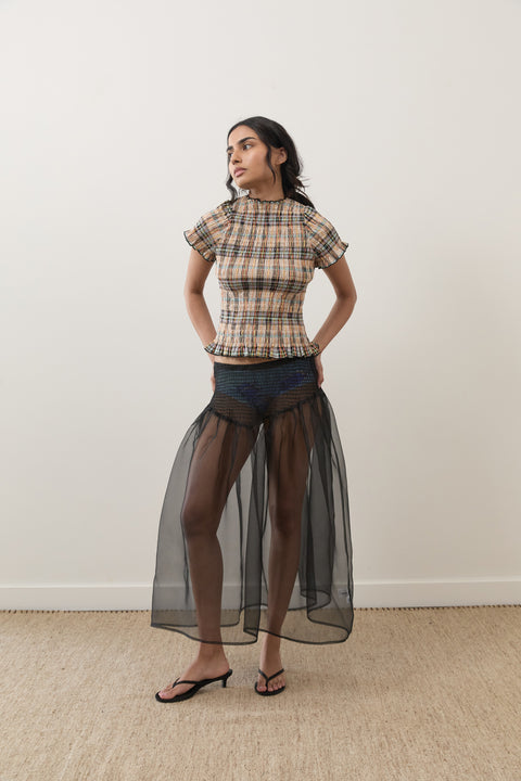 Bertie Plaid Ruched Tee