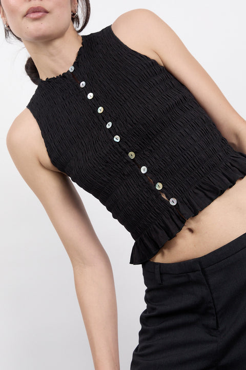 Black Ruched Button Tank