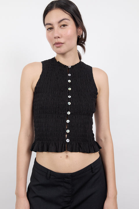 Black Ruched Button Tank