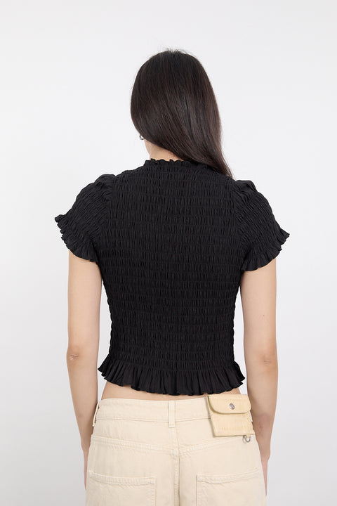 Black Ruched Button Tee