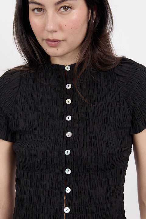 Black Ruched Button Tee