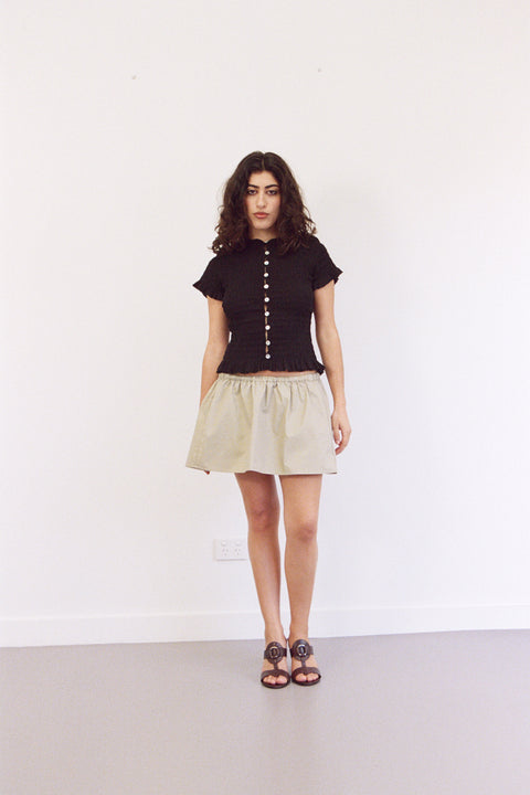 Black Ruched Button Tee