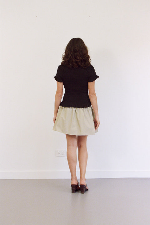 Black Ruched Button Tee