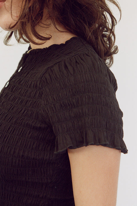 Black Ruched Button Tee