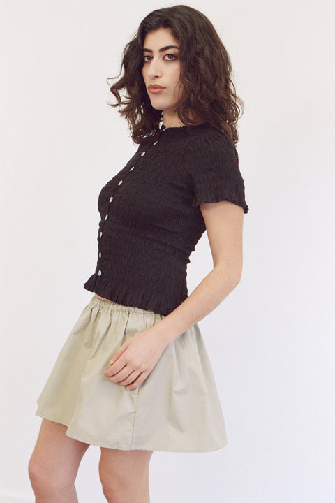Black Ruched Button Tee