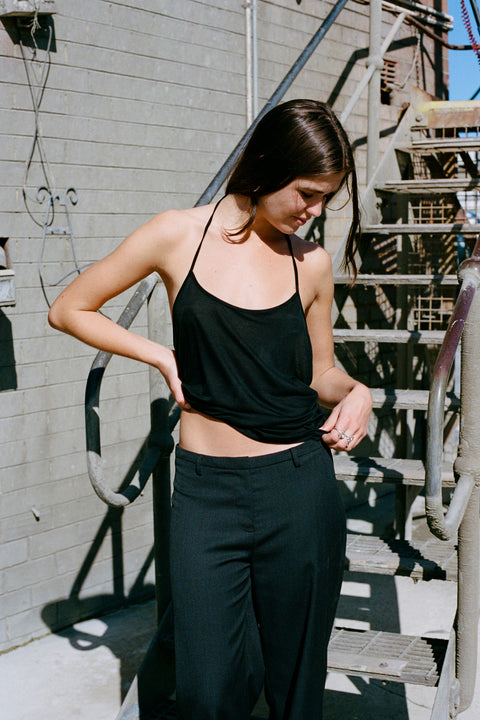 Black Wool Straight Pants