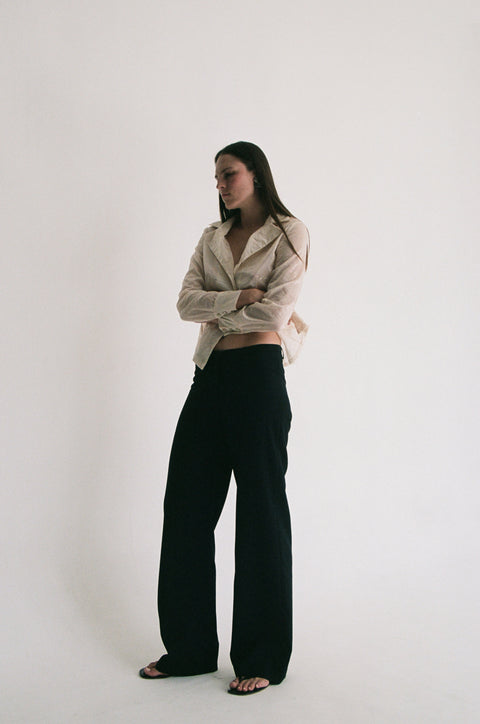 Black Wool Straight Pants