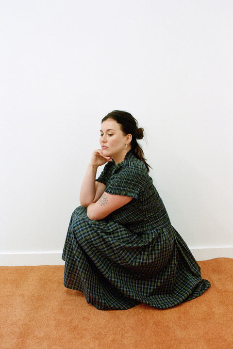 Navy Plaid Button Marta Dress