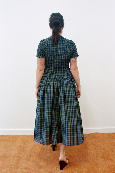 Navy Plaid Button Marta Dress